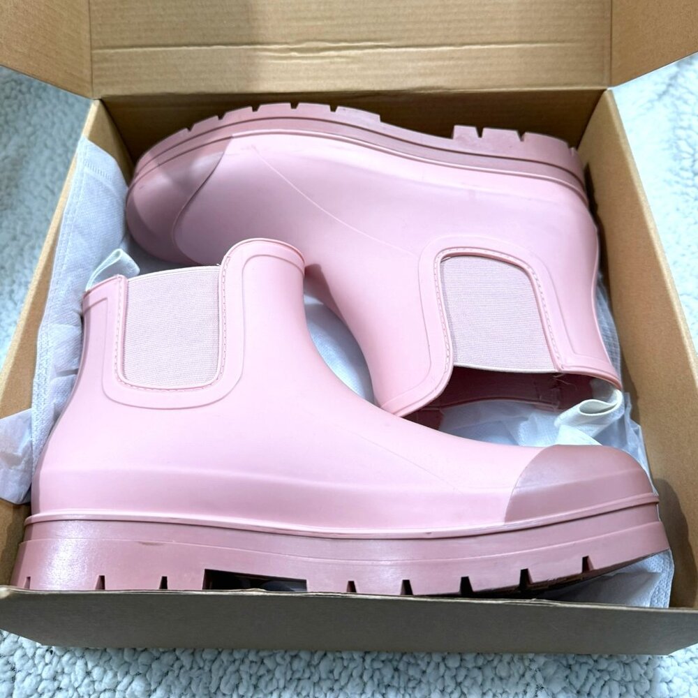 Planone Short Rain Boots - Matte Pink& Mauve Waterproof Chelsea Boots 8.5/40
